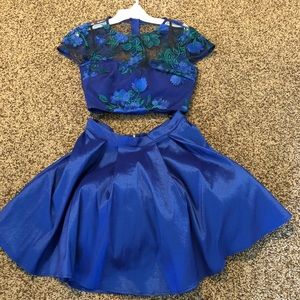 Floral Blue and Green Junior Formal Dress